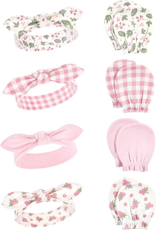 Hudson Baby Baby Girls' Cotton Headband and Scratch Mitten Set
