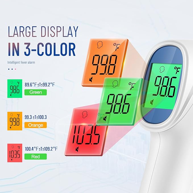 Forehead Thermometer for Adults and Kids, Digital Infrared Thermometer with Fever Alarm
