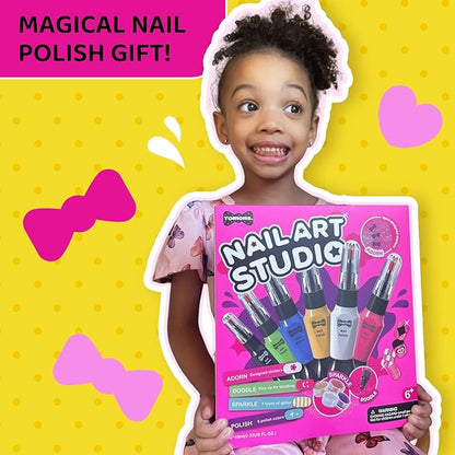 Tomons Kids Nail Polish Set for Girls, Nail Art Kit with Pens,Glitter,Stickers-Quick Dry& Non-Toxic Nail Polish, Ideal Birthday Christmas Gifts for 6-12 Years Old Kids