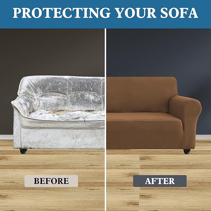 100% Waterproof Jacquard Fabric Couch Cover, Dual Layer with TPU Film, Leakproof High Elasticity Non-Slip Washable Furniture Protector for Pets, Dogs, Cats and Kids (Chair,Light Coffee)