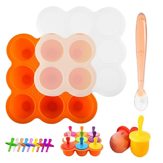 WAJIAYON Baby Food Storage Container, Silicone Baby Food Freezer Tray with Lid