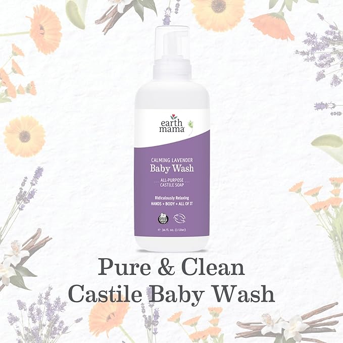 Earth Mama Calming Lavender Baby Wash Liquid Foaming Hand Soap Refill, Organic All-Purpose Lavender Body Wash for Sensitive Skin 34Fl Oz
