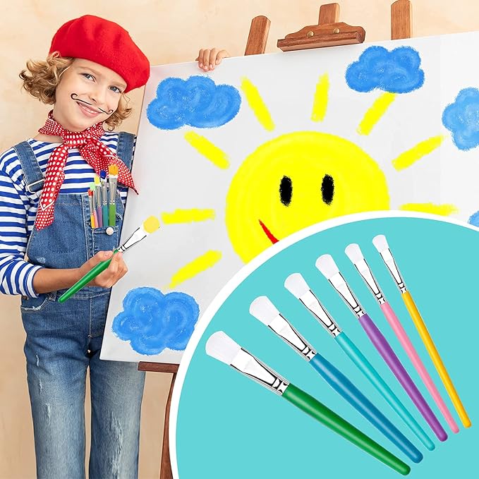 YGAOHF 6PCS Kids Paint Brushes Set - Assorted Washable Paint for Kids, Easy to Clean & Hold Small Toddler Paint Brush for Acrylic, Oil, Watercolor, Washable Paint
