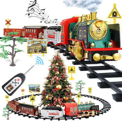 Remote Control Train Set - Electric R/C Train Toy for Kids w/Smokes,Lights & Sound 3 +