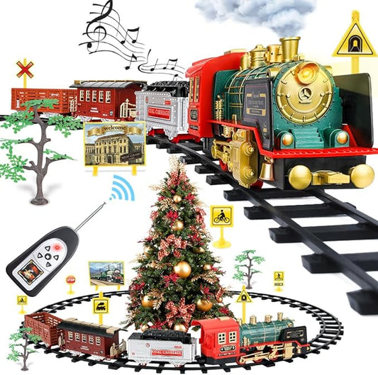 Remote Control Train Set - Electric R/C Train Toy for Kids w/Smokes,Lights & Sound 3 +
