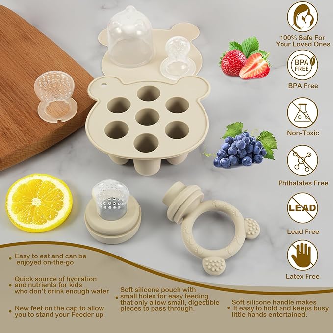 Baby Breastmilk Popsicle Molds & Baby Fruit Feeder (3 Pack), WAJIAYON Baby Food Freezer Tray Storage Containers