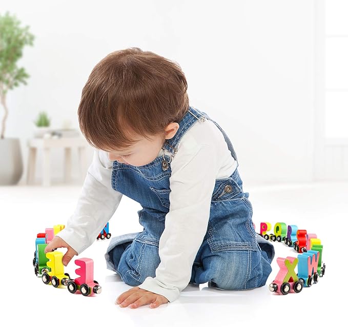 Wondertoys 27 PCS Wooden Alphabet Train Toy Wooden Magnetic Alphabet 1 Engine