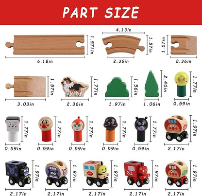 Wooden Train Tracks Set Toys, Train Toys with All-Wood Double Sided Train Tracks 3,4,5 Years