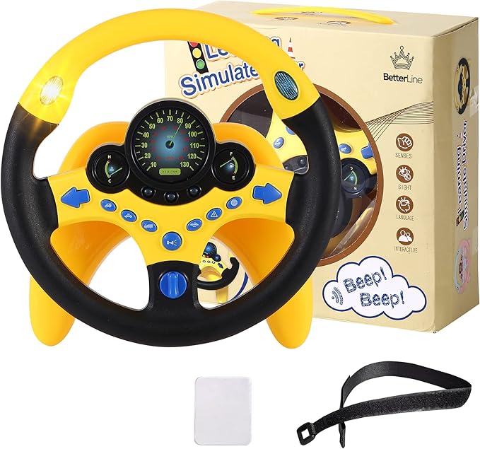 BETTERLINE Toy Wheel for Kids, Driving Simulation with Lights and Sounds, Pretend Driving Toy for Boys and Girls, Kids Interactive Toys