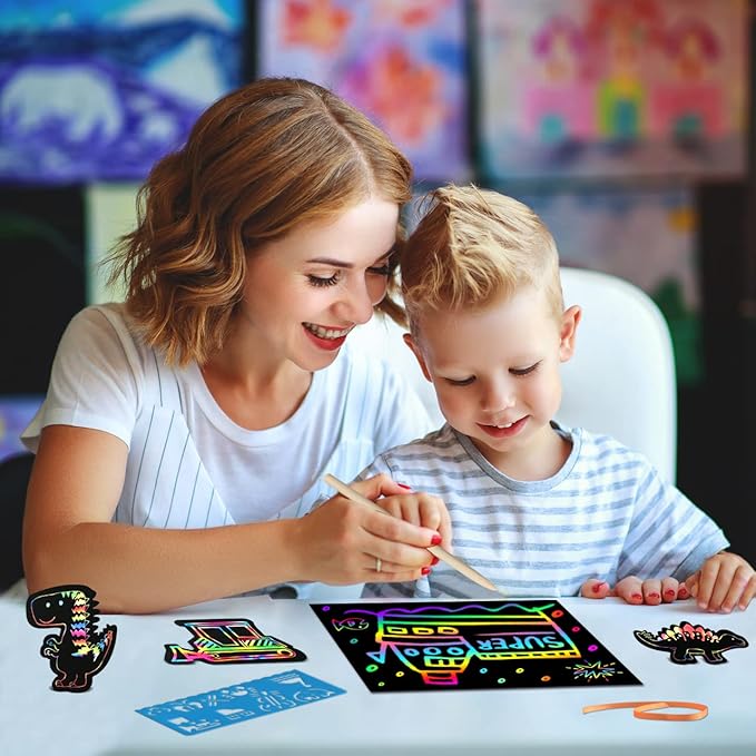 ZMLM Scratch Paper Art Set for Kids: Rainbow Magic Scratch Off Art Craft Supplies Kit Birthday Party Toy 3 4 5 6 7 8 9 10 Year Old Boys Girls Gift Christmas Holiday Activity Craft Gift