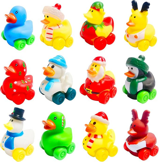 12 Pcs Christmas Rubber Ducks Cars Soft Bath Toy Vehicles for Babies Kids Girls Boys Birthday Gifts,Christmas Party Favors