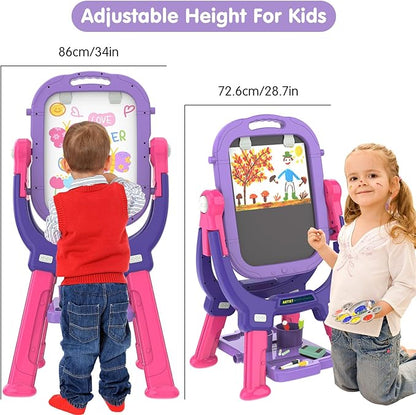Victostar Easel for Kids, Rotatable Double Sided Adjustable Standing Art Easel with Drawing & Writing Accessories for Kids Boys and Girls