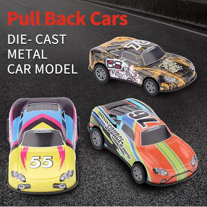 H 4.2 inch Pull Back Cars Toys Set, Friction Power Alloy Casting car Mini Race car 3 4 5 6 6 Piece