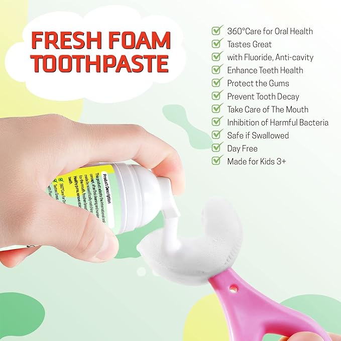 Kids Foam Toothpaste 2 Pack, Foam Toothpaste Kids with Low Fluoride, Toddler Toothpaste for U Shaped Toothbrush Electric Toothbrush, Foam Toothpaste for Children Kids Ages 3 Plus(Watermelon+Blueberry)