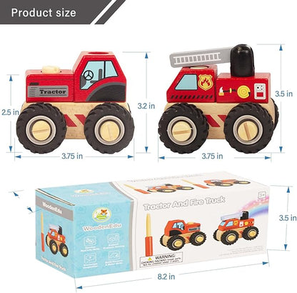 Construction Vehicles for Toddlers, 2 Pcs Wooden Detachable Assemble Cranes and Tractor 3 Years