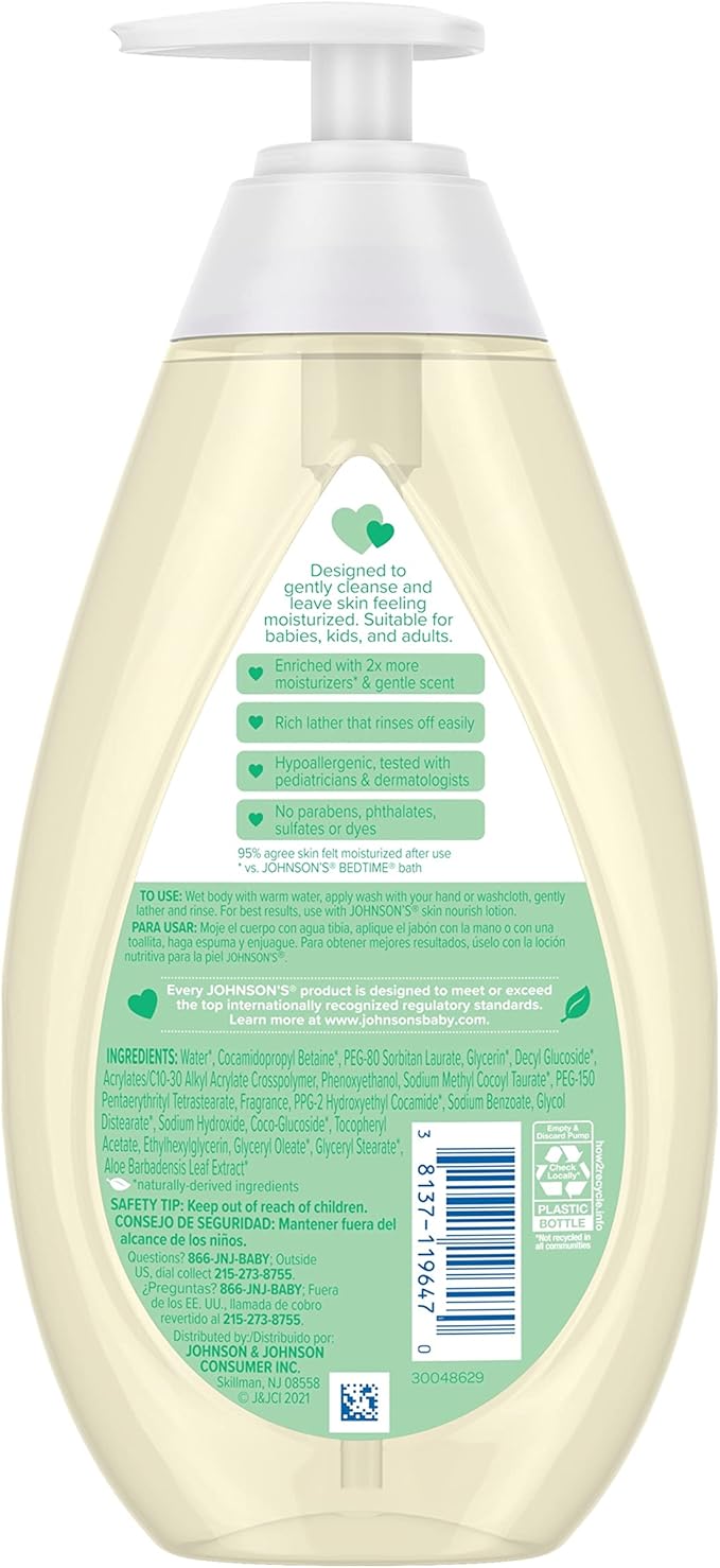 Johnson's Baby Skin Nourishing Moisture Baby Body Wash with Aloe Scent & Vitamin E, Hypoallergenic & Tear Free Bath Wash for The Whole Family 20.3 fl. 2)