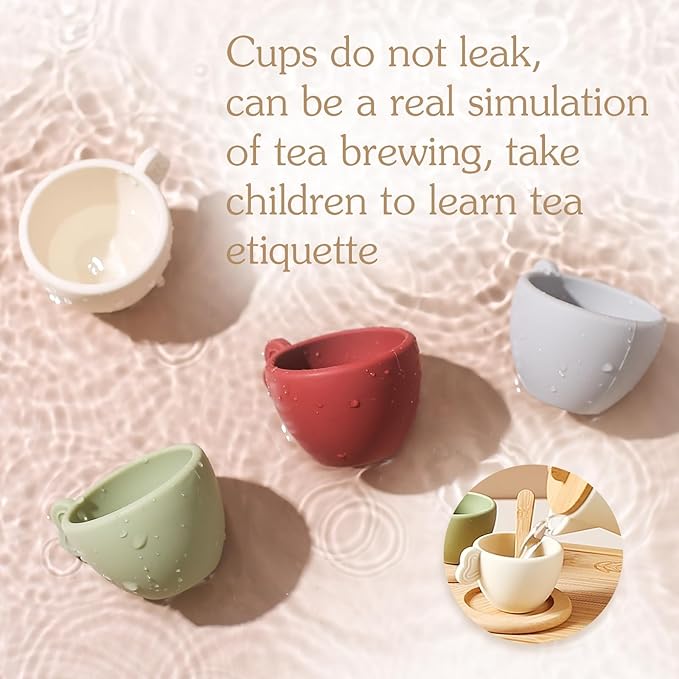 Tea Party Set for Kids, Wooden Tea Set for Little Girls and Boys, Kids Play Kitchen Accessories Toy Dishwasher Safe Tea Set for Toddler, Pretend Play Toddler Tea Set Ideal Christmas Birthday Gift