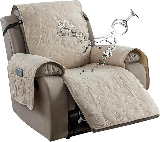 100% Waterproof Recliner Chair Cover, Recliner Chair Covers for Reclining Chair, Non-Slip Fabric Recliner Couch Cover for Living Room, for Pets Kids Protector, Washable (Beige, 23"Recliner Chair)