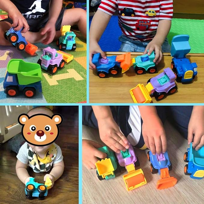 Beestech Toy Cars for 2 3 4 5 Year Old Boys Girls Toddlers, Friction Powered Construction Truck Toys 4 Pack