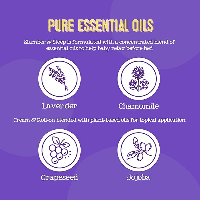 Oilogic Slumber & Sleep Baby Bath Essentials Gift Set, 5-Pack - Essential Oil Care includes Roll-On