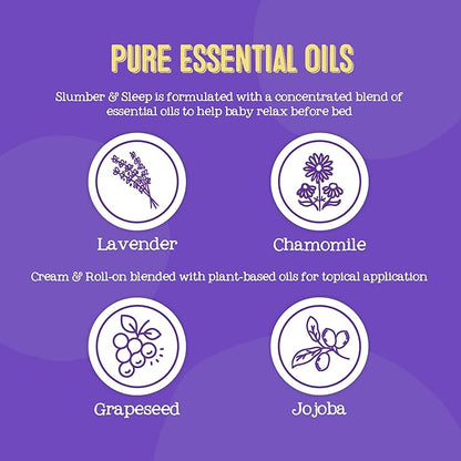 Oilogic Slumber & Sleep Baby Bath Essentials Gift Set, 5-Pack - Essential Oil Care includes Roll-On