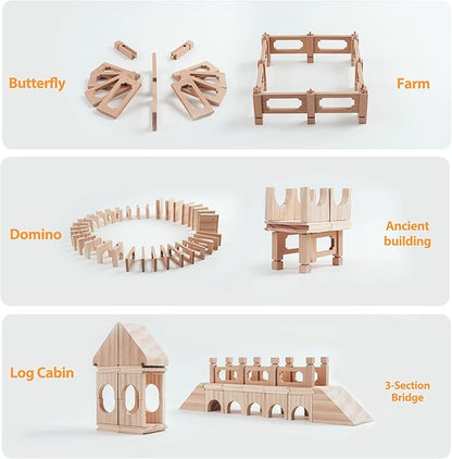Building Toys, Building Blocks for Toddlers 3-5, Wooden Toy Building Sets Huge-Bridge Montessori Toys Creativity for Kids STEM Learning Toys for Toddlers Preschool Educational Construction Toys Age3+