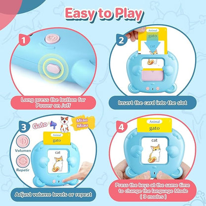Spanish & English Talking Flash Cards for Toddler 1-6 Year Olds, Learning Montessori Toys with 224 Sight Words, Speech Therapy Toys, Children's Sensory Preschool Learning Educational Birthday Gifts