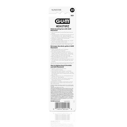 GUM Monsterz Children and Toddler Toothbrush, Soft Bristled Kids’ Toothbrush with Suction Cup, for Ages 2+, 2ct (6pk)