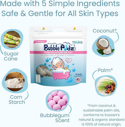 TruKid Bubble Podz Bubble Bath for Baby & Kids, Gentle Refreshing Bath Bomb for Sensitive Skin 7 for (10 Podz)