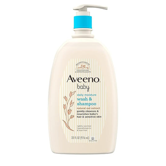 Aveeno Baby Daily Moisture Gentle Bath Wash & Shampoo with Natural Oat Extract, Hypoallergenic 33 fl.
