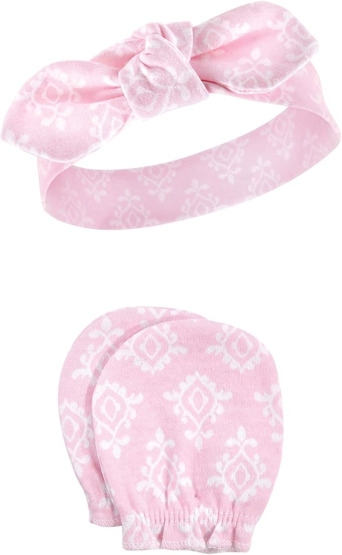 Hudson Baby Baby Girls' Cotton Headband and Scratch Mitten Set