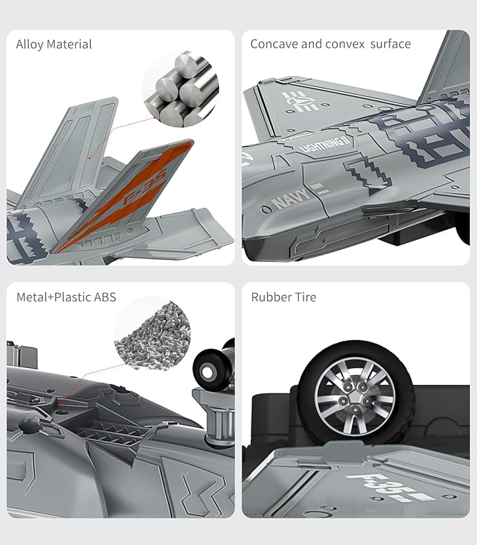 Geyiie Airplane Toys for Kids, Army Fighter Jet Diecast Plane Toys Helicopter for Boys Grils 3-8 gifts