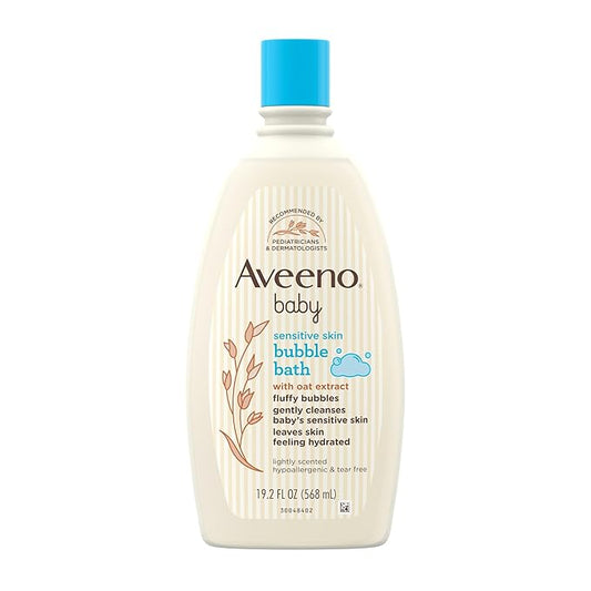 Aveeno Baby Sensitive Skin Bubble Bath with Oat Extract, Gently Cleanses and Leaves Skin Feeling Hydrated 19.2 fl.
