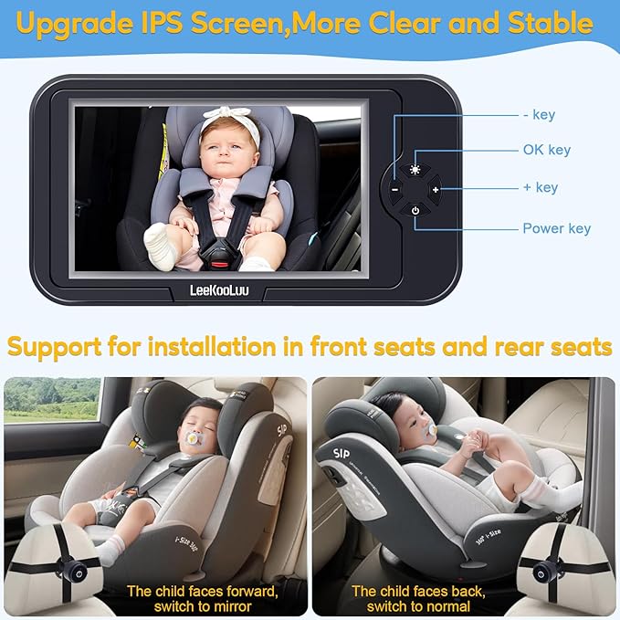 Baby Car Camera for Backseat 1080P - Plug and Play, HD Crystal Night Vision, Easy to Install, 360° Rotation, Wide View Angle, Protect Baby's Eye - Rear Facing Carseat Camera for Newborn, Infant, Kids