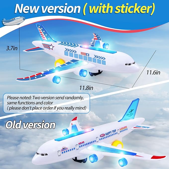 Airplane Toys for Toddlers 3-5, Kids Play Airplanes Aeroplane Musical Plane with Flashing Lights and Sounds 2 3 4-7 8 9 Birthday