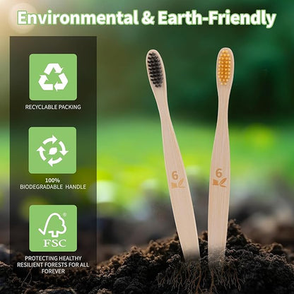 GENKENT 12 Counts Bamboo Toothbrushes BPA Free Soft Bristles Travel Toothbrush Natural Charcoal Toothbrush