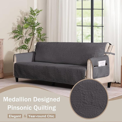 Soft Gray Loveseat Covers for 2 Cushion Couch, Water-Repellent Slip Covers for Loveseat, Machine Washable Love Seat Quilted Couch Covers, Pet Friendly Loveseat Slipcovers (Loveseat 56", Gray)
