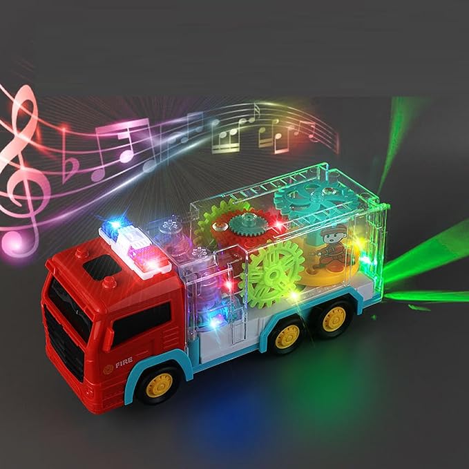DISSONA Electric Transparent Gear Train Toy with Flashing Lights and Music, 360 Rotation 3 4 5