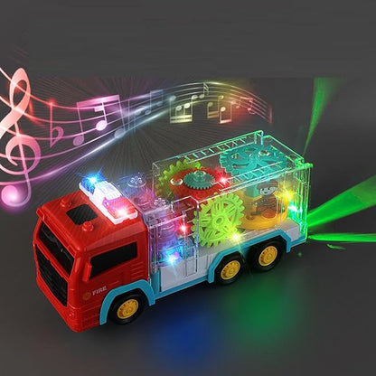 DISSONA Electric Transparent Gear Train Toy with Flashing Lights and Music, 360 Rotation 3 4 5