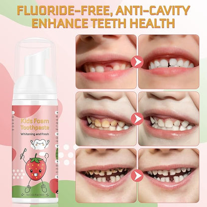 Kids Foam Toothpaste - Blueberry + Strawberry Flavor, Safe and Effective for Cleaning Teeth, Suitable for Children, 2 Pack