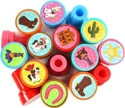 TINYMILLS 24 Pcs Western Black Cowboy Cowgirl Stampers for Kids Birthday Party Goody Bag Filler Pinata Filler