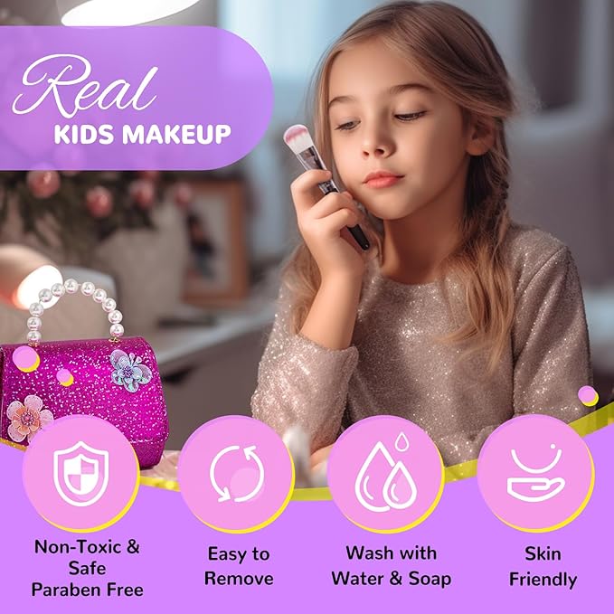 ULOVEME Kids Real Makeup Kit for Little Girls - Real, Non Toxic, Washable Make Up Toy - Toys Gift for 3 4 5 6 7 8 9 10 12 Years Old Girls Birthday