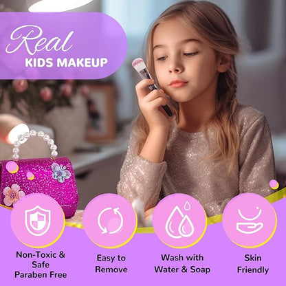 ULOVEME Kids Real Makeup Kit for Little Girls - Real, Non Toxic, Washable Make Up Toy - Toys Gift for 3 4 5 6 7 8 9 10 12 Years Old Girls Birthday