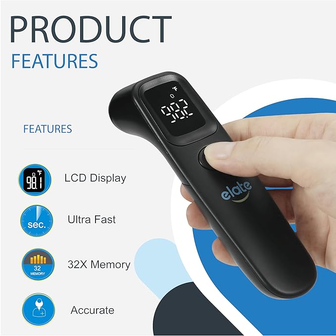 Elate Non-Contact Forehead Thermometer for Adults and Kids, No-Touch Digital Baby Thermometer for Infants/Newborns