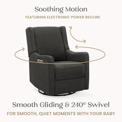 Delta Children Mercer Electronic Power Recliner and Swivel Glider with USB and Type-C Ports in LiveSmart Performance Fabric - Water Repellent & Stain Resistant, Dark Grey