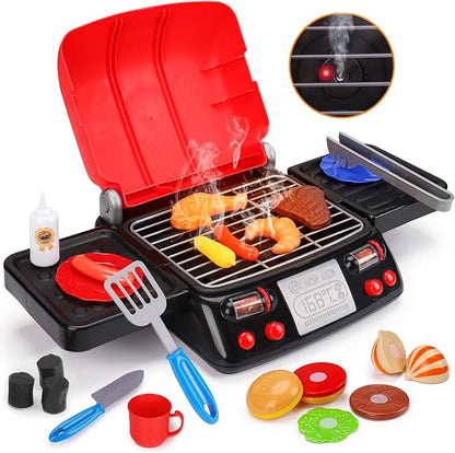 Kids Play Food Grill with Pretend Smoke Sound Light Kitchen 2 3 4 5 6 Year 4-8 Birthday