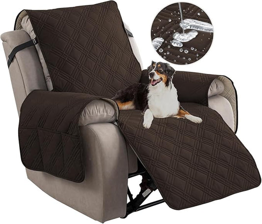 Easehomey 100% Waterproof Recliner Chair Covers, Non Slip Oversized Reclining Cover, Cover Furniture Protector Washable Chair Cover with Pocket,Elastic Straps for Kids,Pets,Dogs(Chocolate,28")