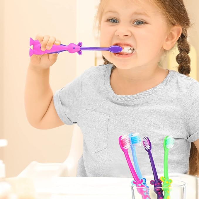 Gerrii 100 Pcs Kids Toothbrushes Bulk Soft Lovely Little Kangaroo with Covers Suction Cup Individually Wrapped for Children Toddler Home School Camp Daycare Travel