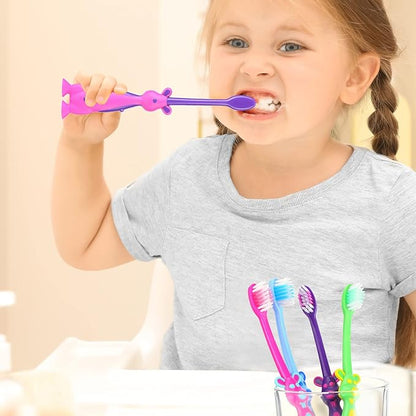 Gerrii 100 Pcs Kids Toothbrushes Bulk Soft Lovely Little Kangaroo with Covers Suction Cup Individually Wrapped for Children Toddler Home School Camp Daycare Travel