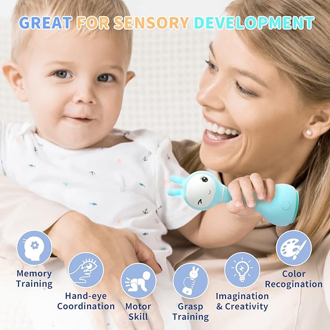 alilo Smarty Bunny Baby Rattle Musical Light Up Toys, Infants Newborns Baby Toys 0-3-6-12-18-24 Months 1 Year 4 Music 9 Color